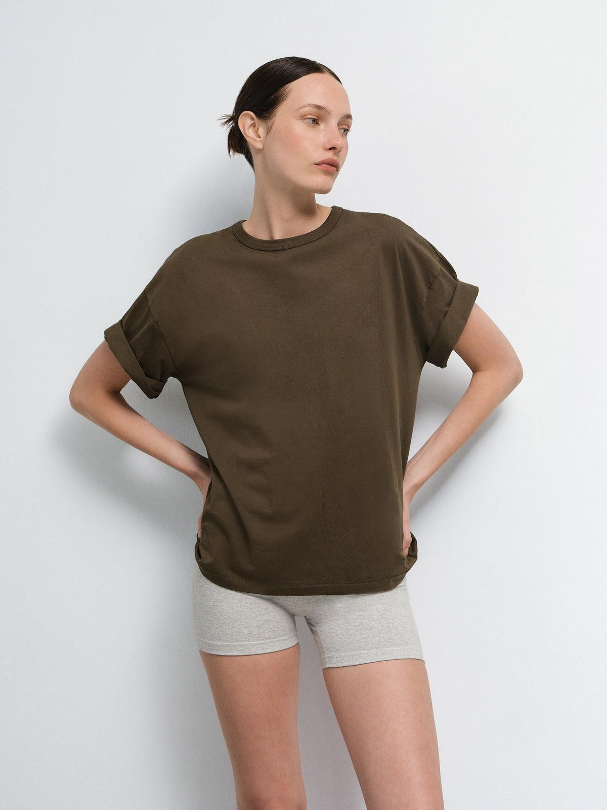 Organic Pima Oversized Tee in Mocha — product photo