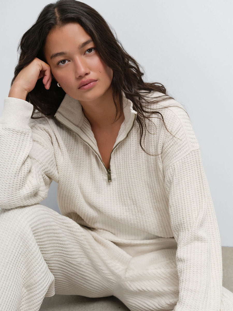 Organic Waffle Collared Half-Zip Sweatshirt