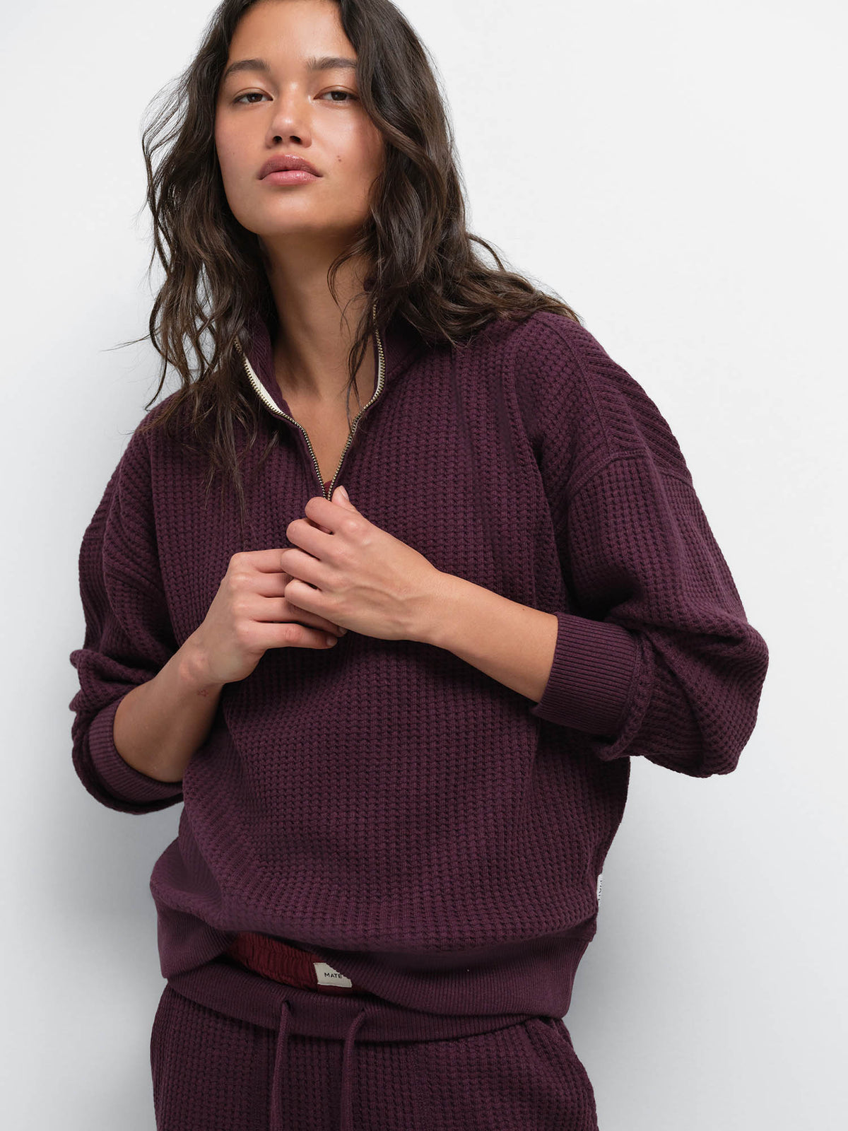 Organic Waffle Collared Half-Zip Sweatshirt