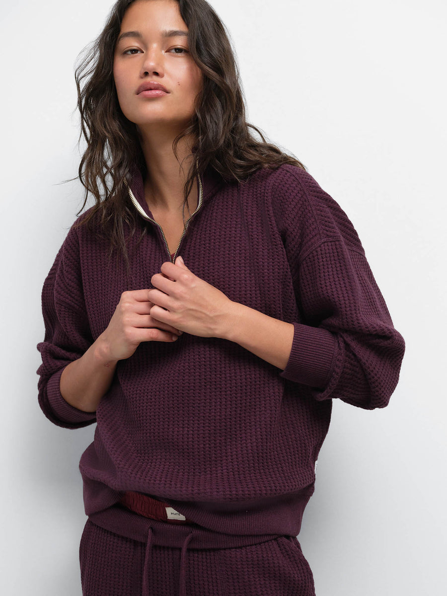 Organic Waffle Collared Half-Zip Sweatshirt