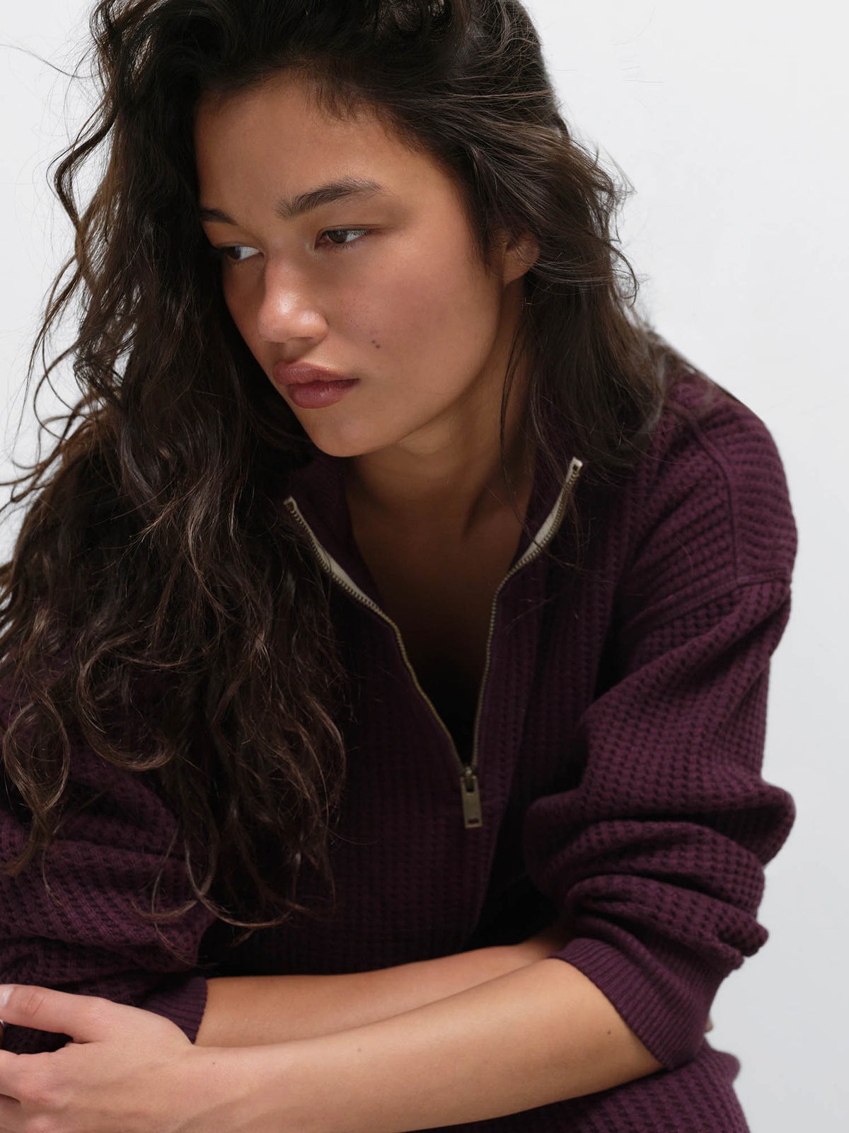 Organic Waffle Collared Half-Zip Sweatshirt