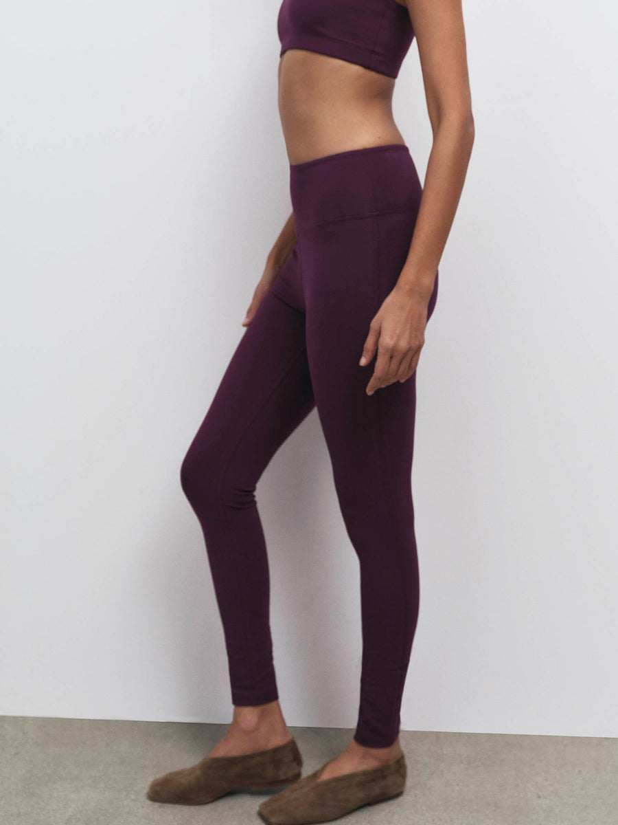 Side view of organic stretch full length legging in Fig – MATE the Label activewear